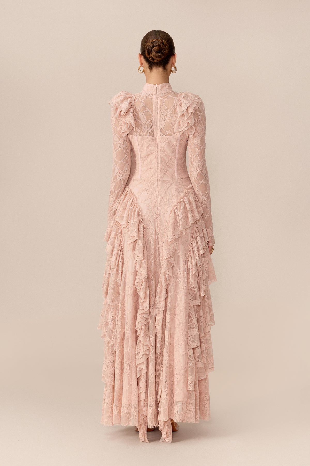 Long Sleeve Lace Corset Maxi Dress in Pink - view 4