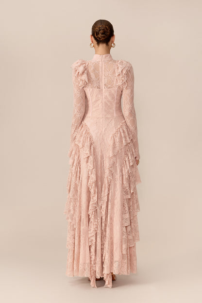 Long Sleeve Lace Corset Maxi Dress in Pink - view 4