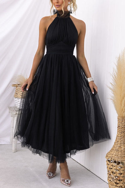 Tulle halter maxi dress with gathered bodice - view 5