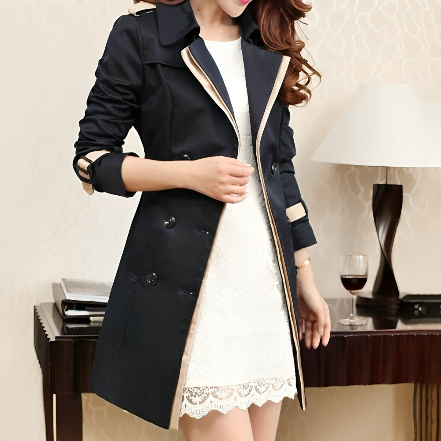 Belted Double-Breasted Trench Coat, Notched Lapel - view 4
