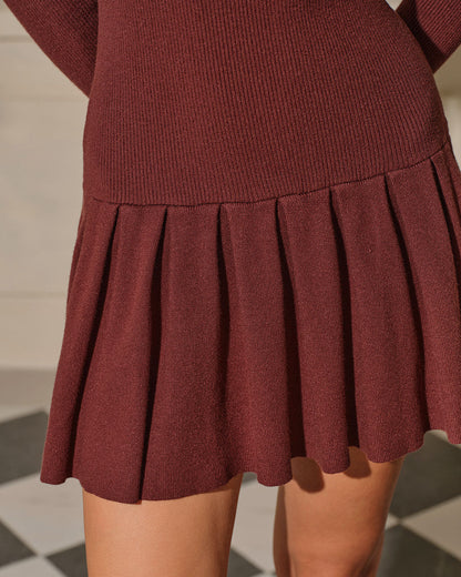 Coffee Ribbed Knit Turtleneck Mini Dress - view 6