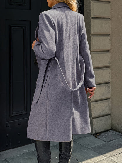 Tailored belted long coat with waist tie - view 20