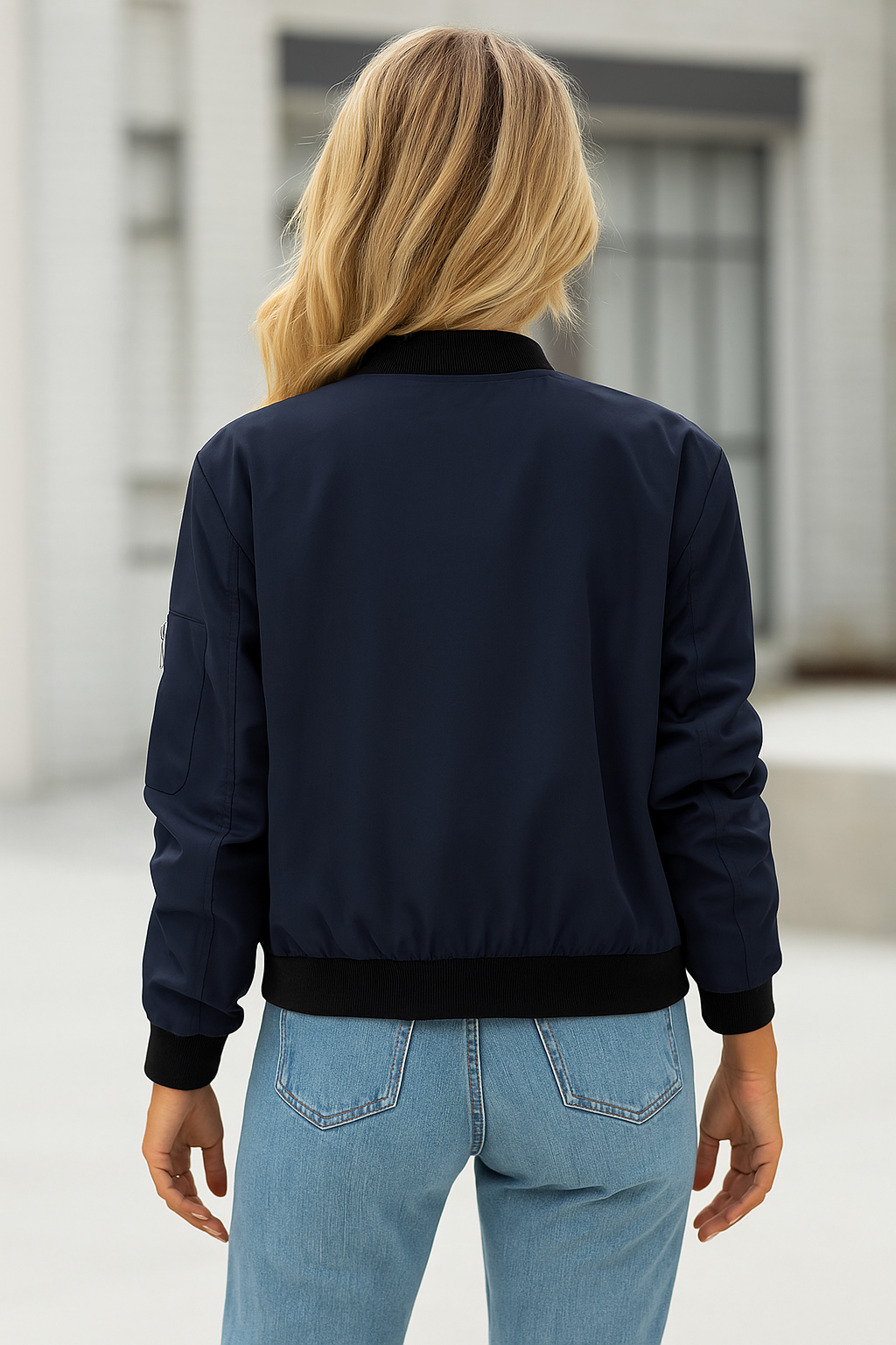 Woven bomber jacket with ribbed trim - view 3