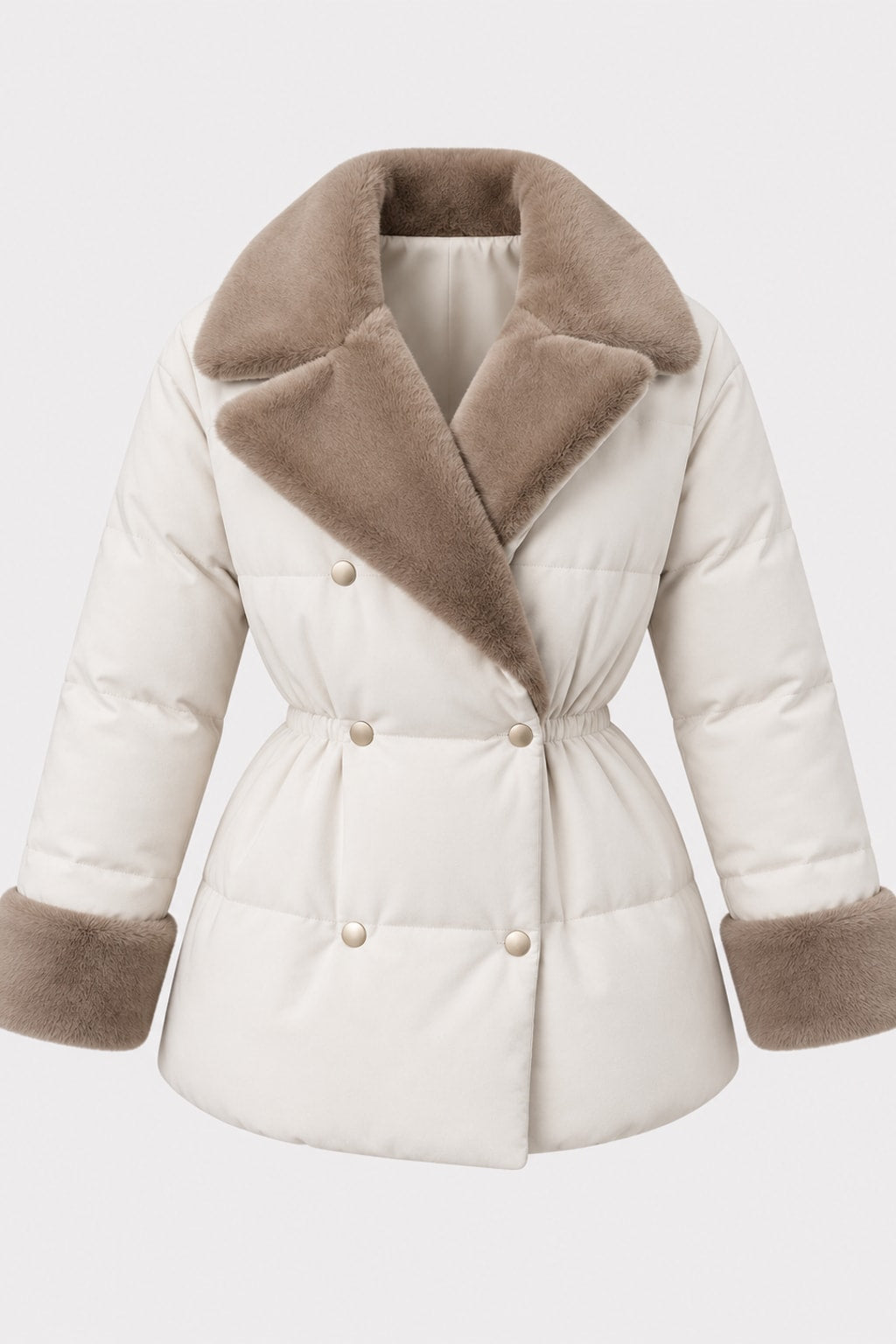 Fur Patchwork Coat Double Breasted Lapel Jacket - 1