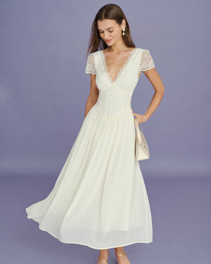 Apricot Lace V-Neck Maxi Dress - view 5
