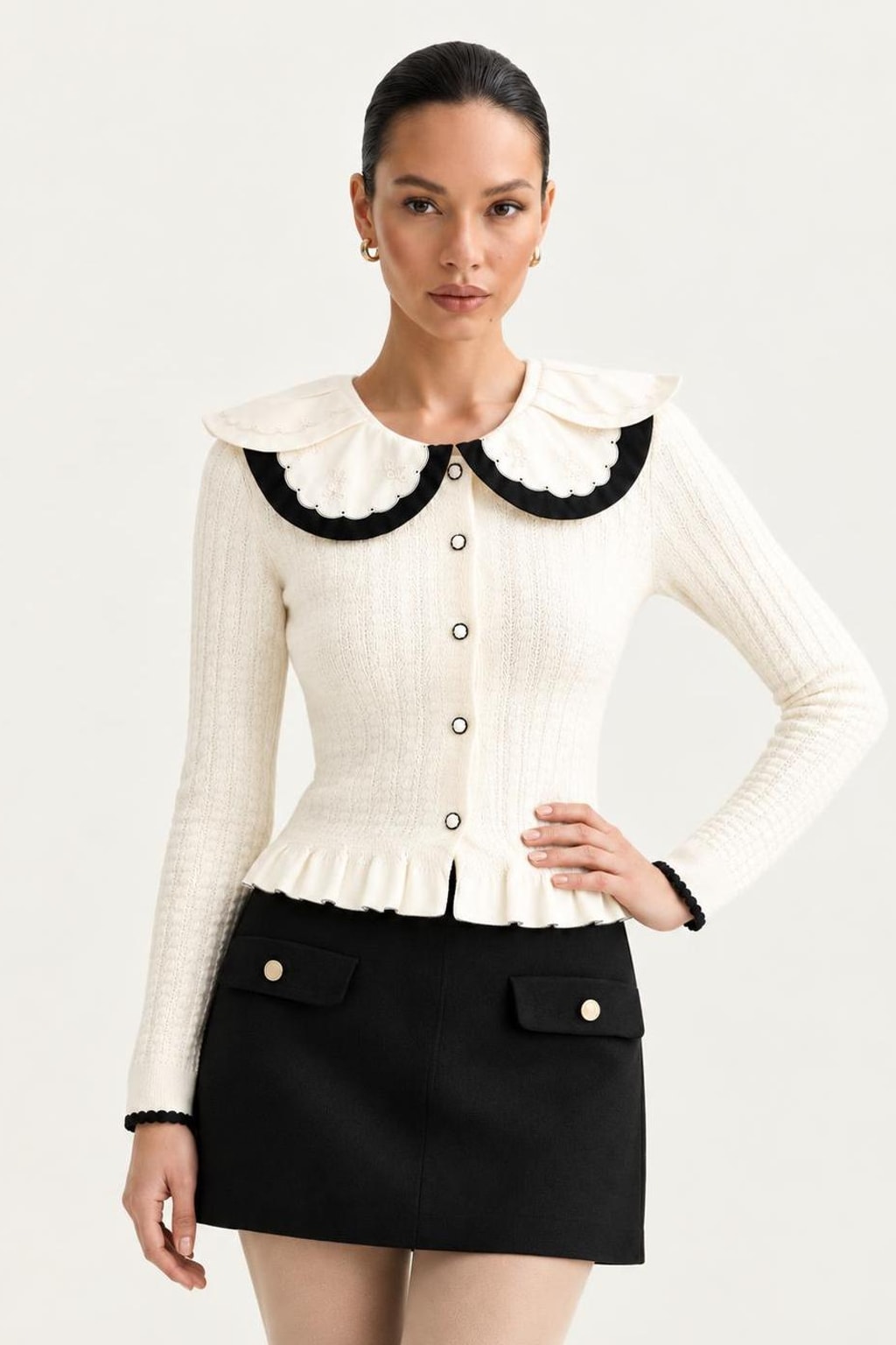 Viscose Cardigan With Embroidered Collar - 2