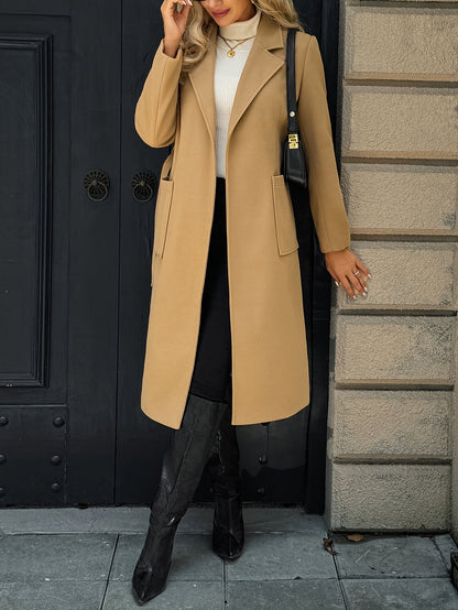 Tailored belted long coat with waist tie - view 6