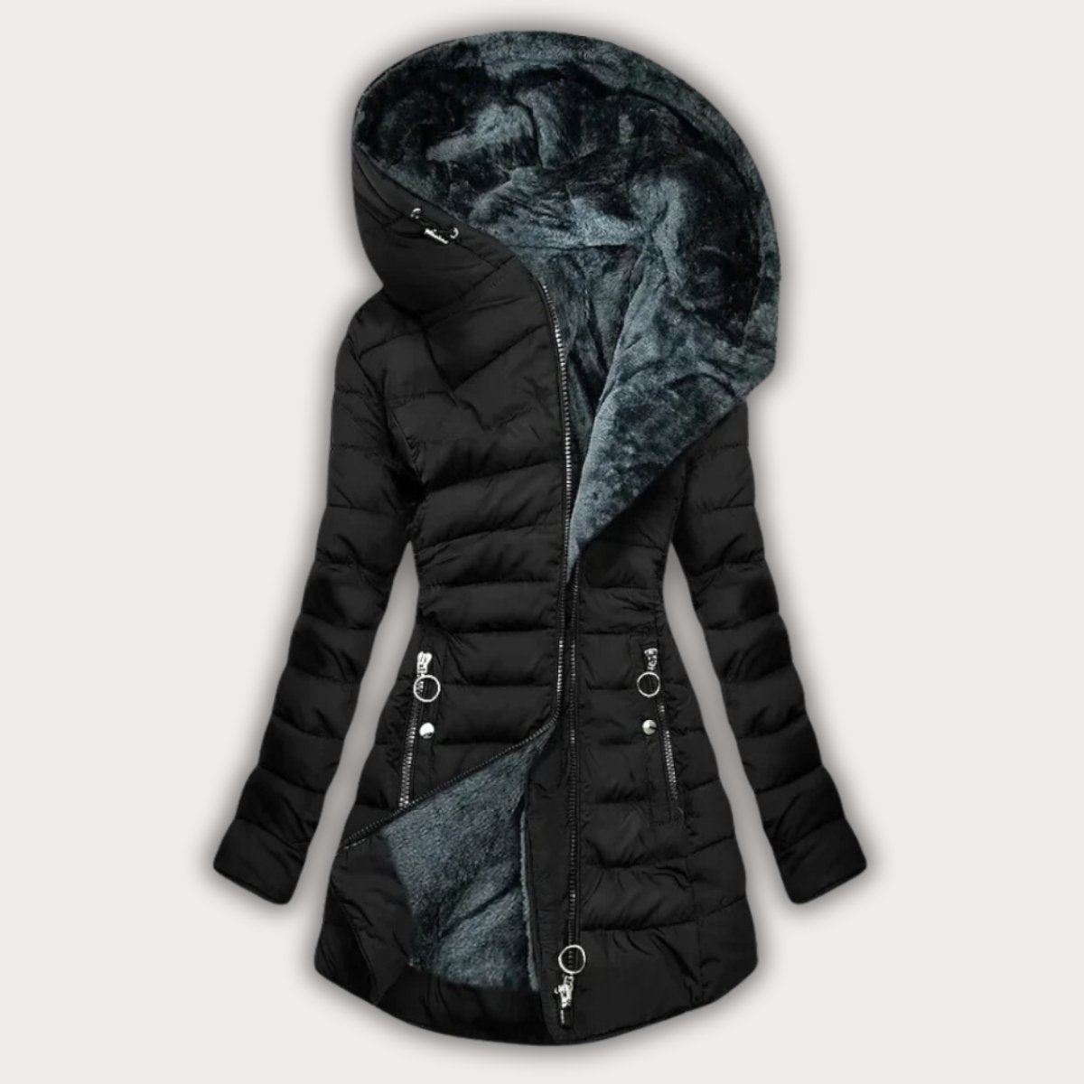 Faux Fur Lined Hooded Puffer Coat, Slim Fit - view 7