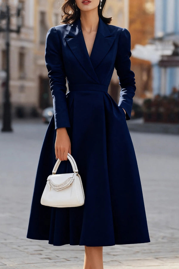 Lapel Midi Dress With Waist Pocket - view 5