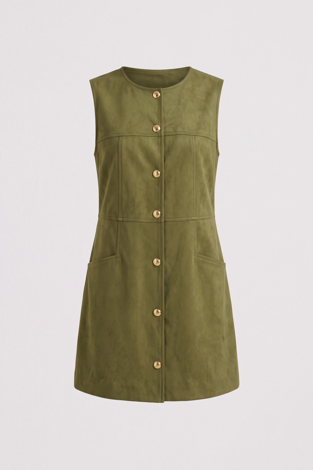 Suede Effect Mini Dress With Metal Button Detail - 1