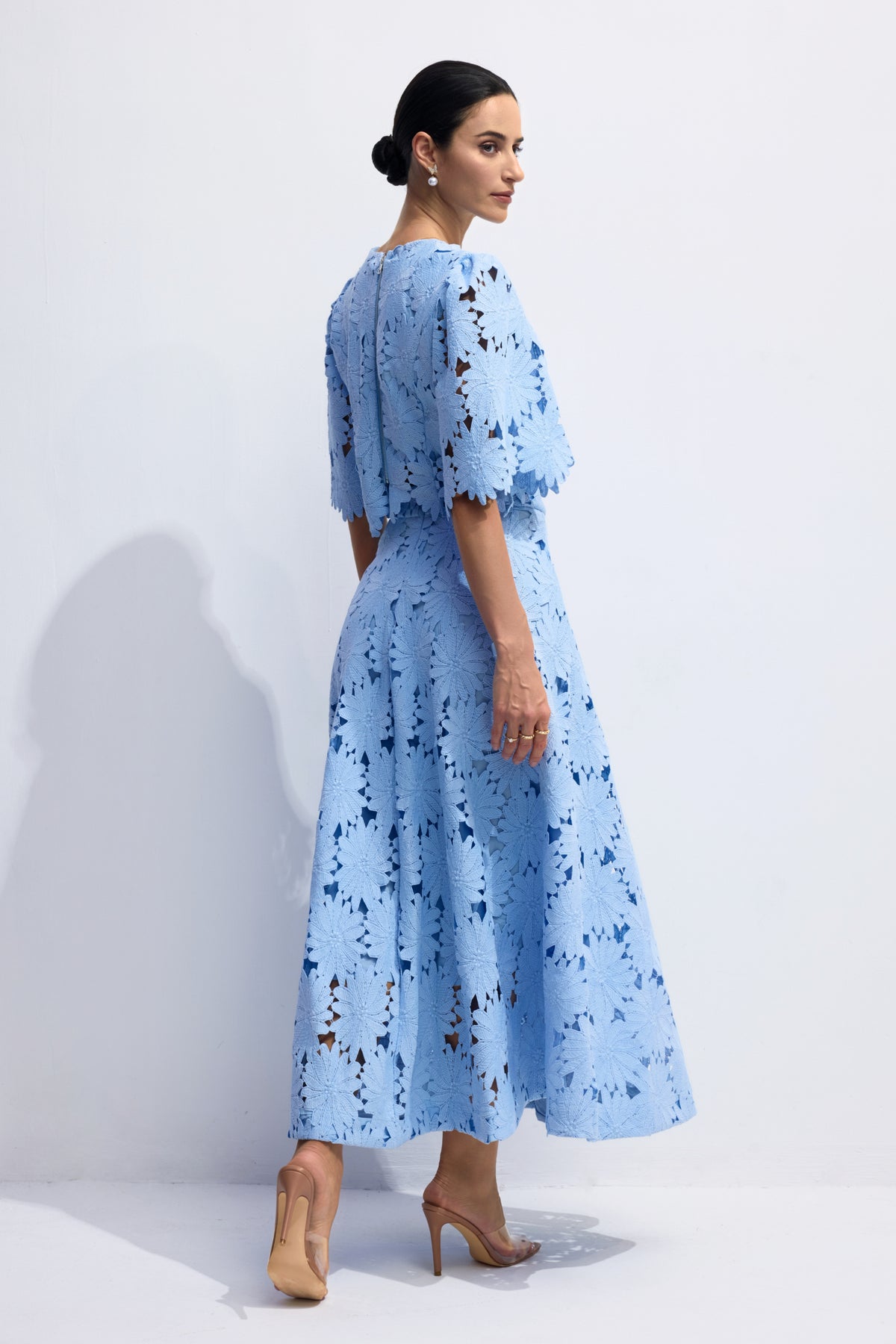 Blue Floral Lace Crop Top and Maxi Skirt Set - view 4