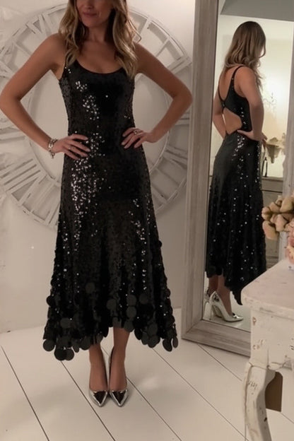 Sequin tank maxi dress with cutout back - view 5