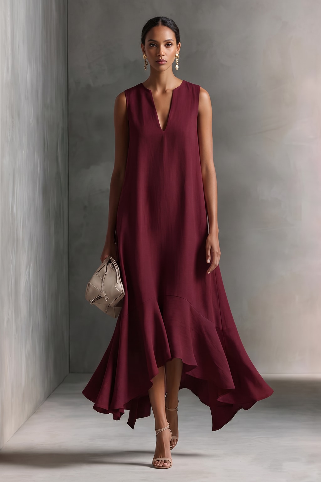 Bohemian V-Neck Maxi Dress With Ruffled Hem - 7
