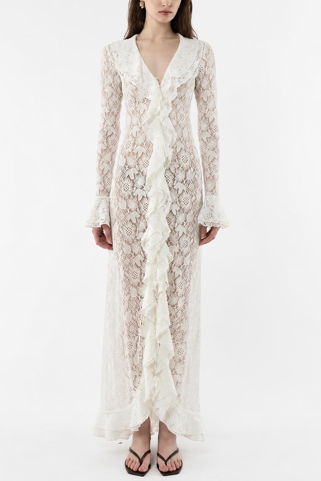 Lace Maxi Dress With Ruffle Trim - 2
