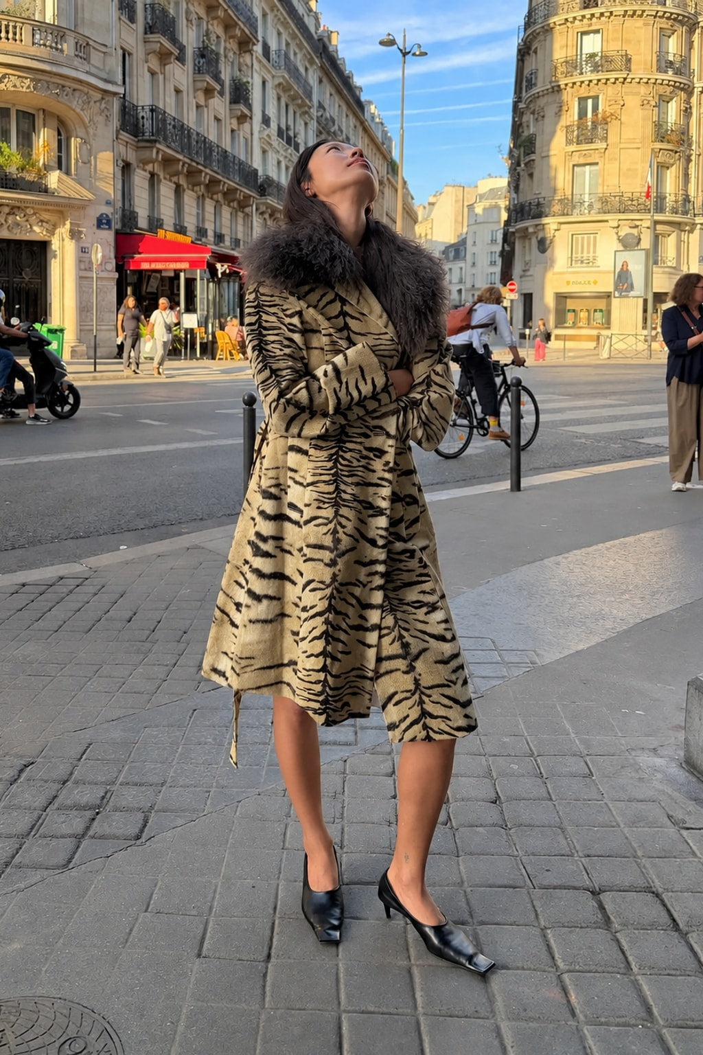 Fur Collar Long Coat Leopard Print Jacket - 2