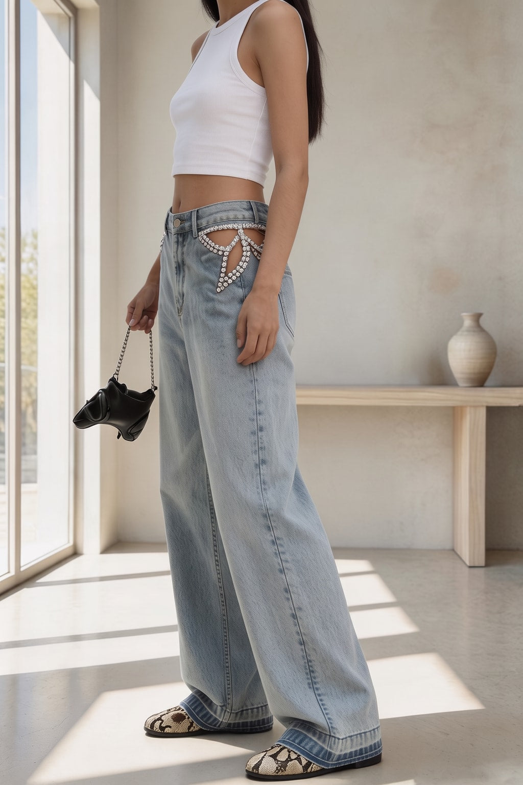 Denim Jeans With Star Cutouts - 2