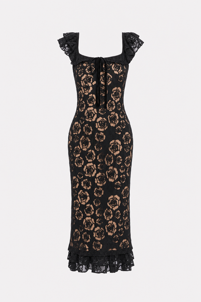 Textured Mermaid Midi Dress in Black