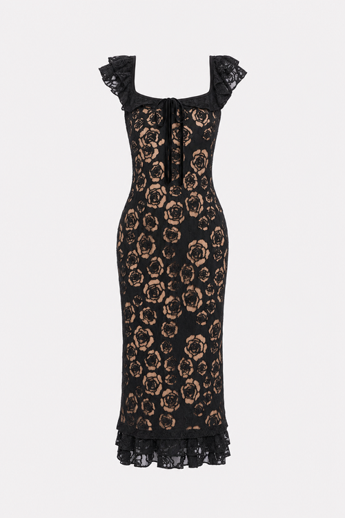 Textured Mermaid Midi Dress in Black