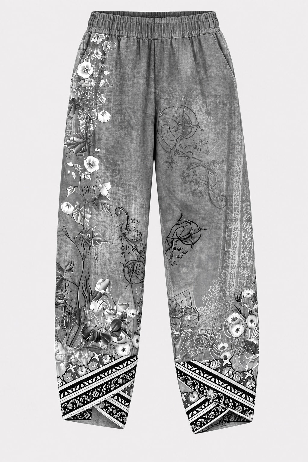 Boho Botanical Print Cropped Pants With Elastic Waist - 1