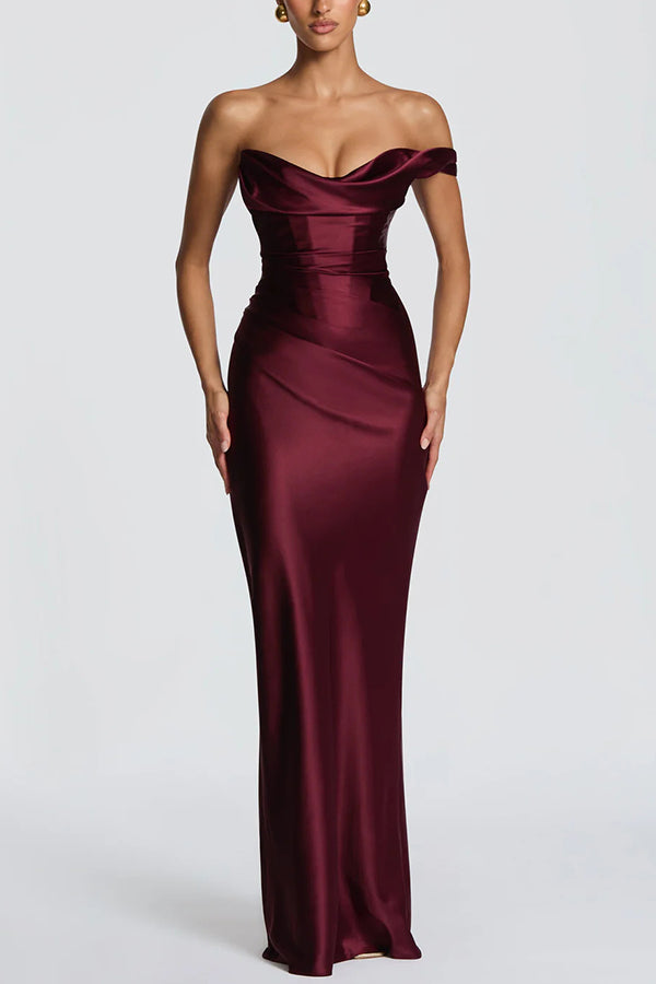 Satin one-shoulder pleated maxi dress - view 7