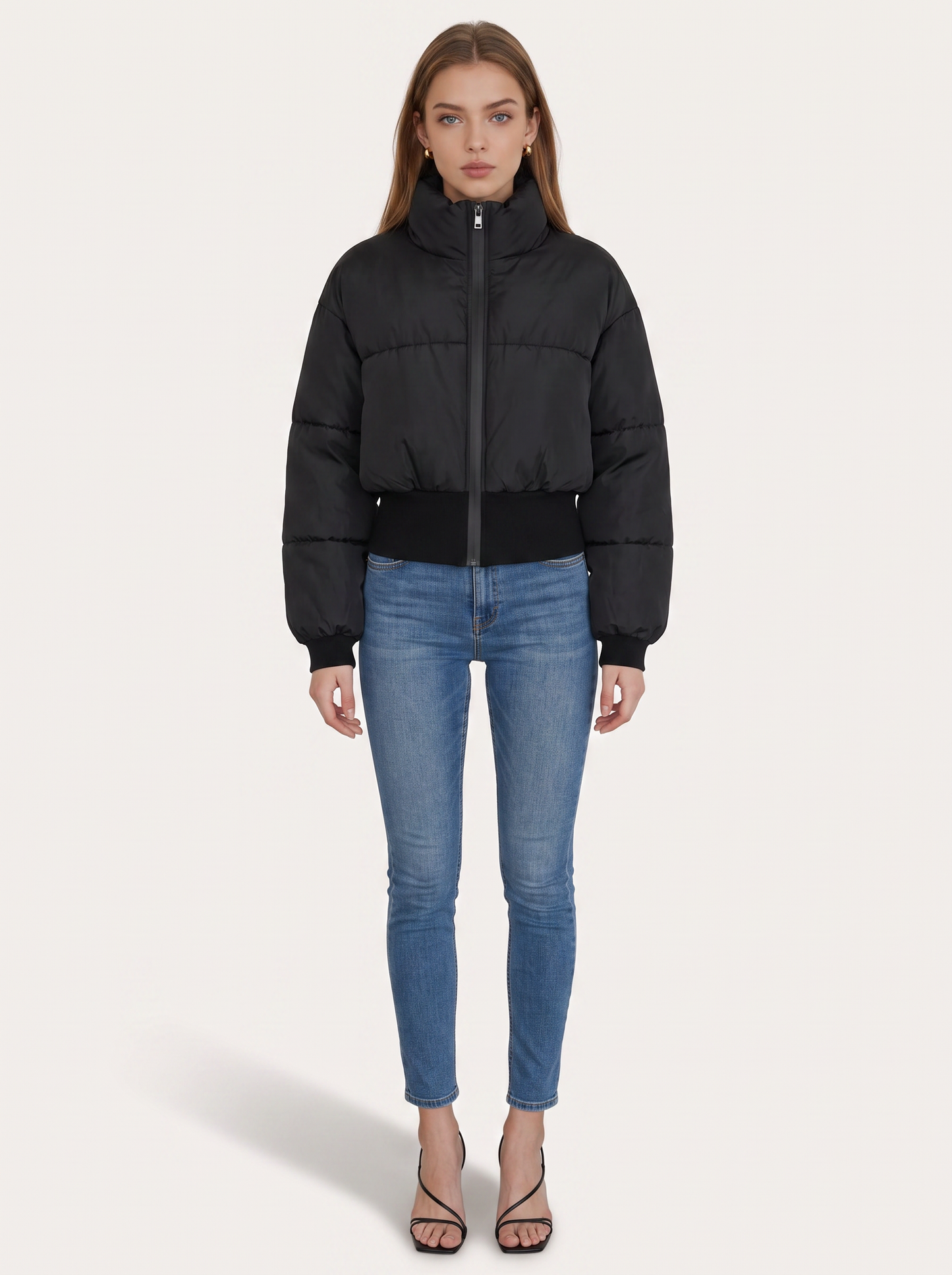 Quilted Padded Crop Jacket With High Neck - view 3
