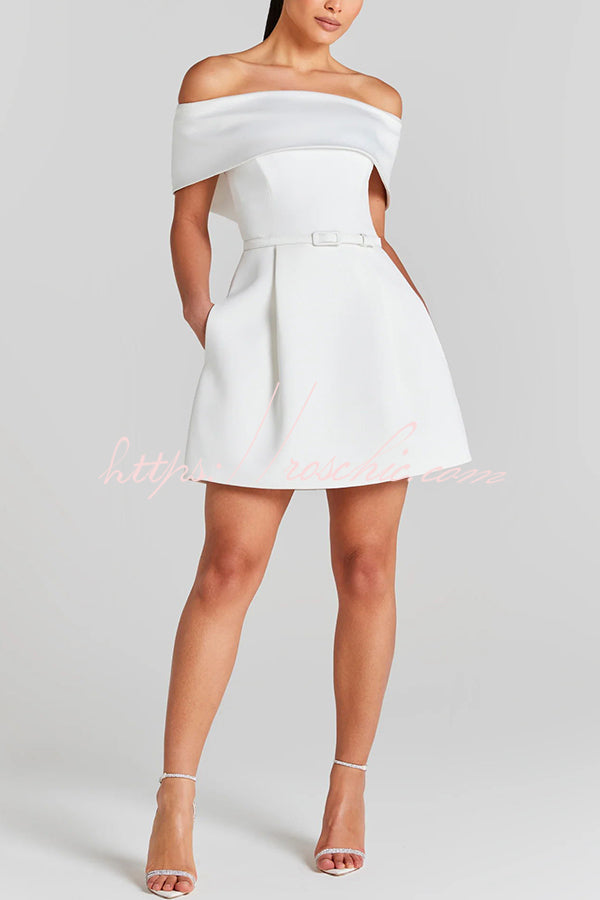 Off-Shoulder Ruched Mini Dress With Pockets - view 2