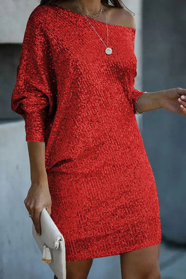 Sequin off-shoulder stretch mini dress - view 10
