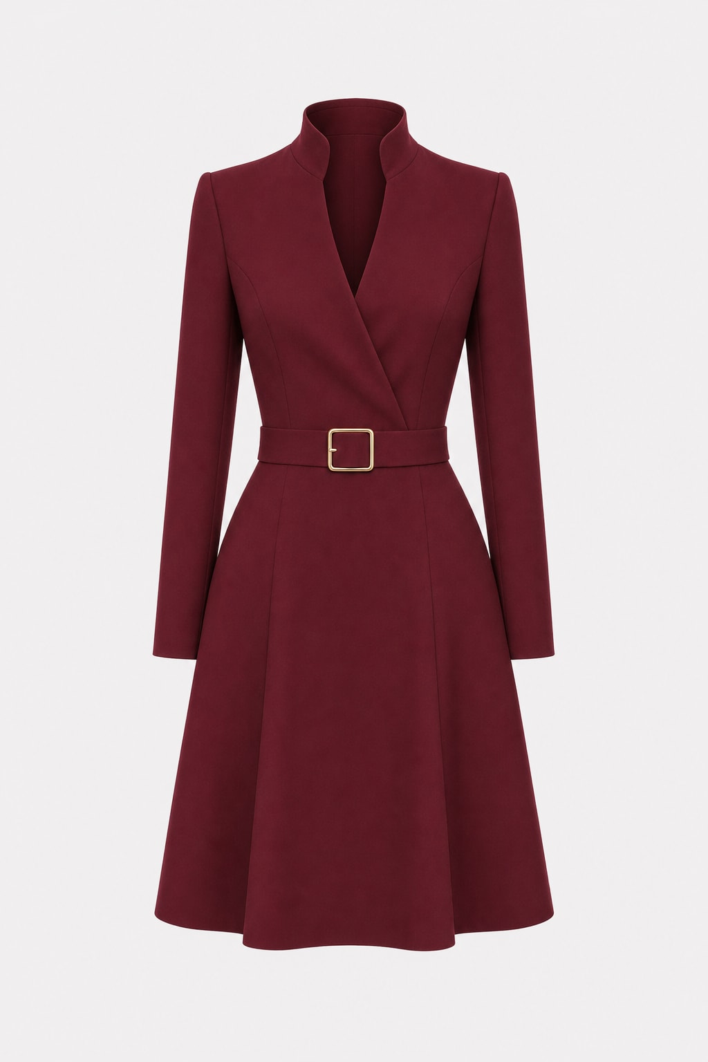 Polyester Long Sleeve V-Neck Midi Dress - 1