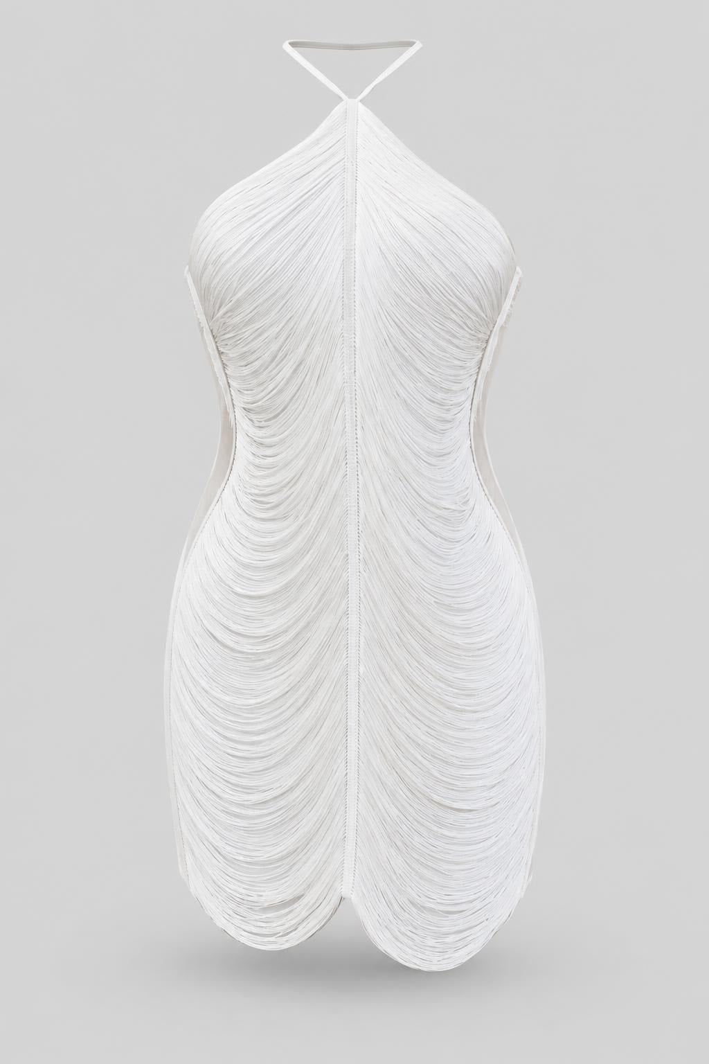 Polyester Tassel Halter Mini Dress - 1