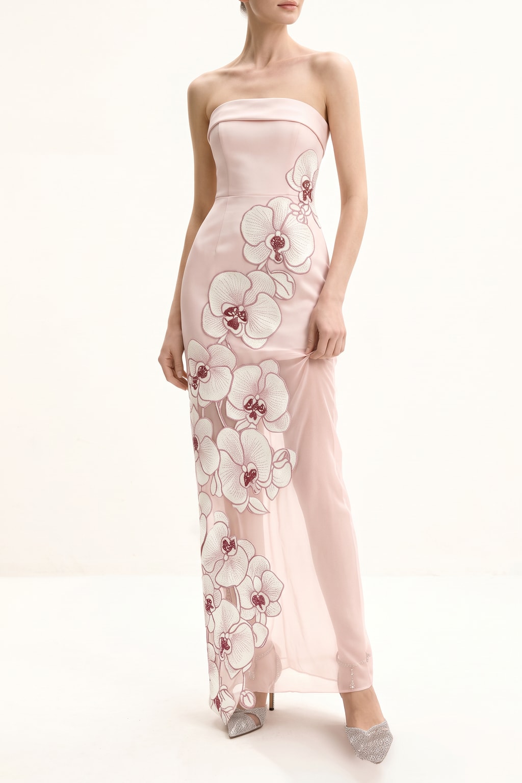 Mesh Maxi Dress With Floral Embroidery - 2