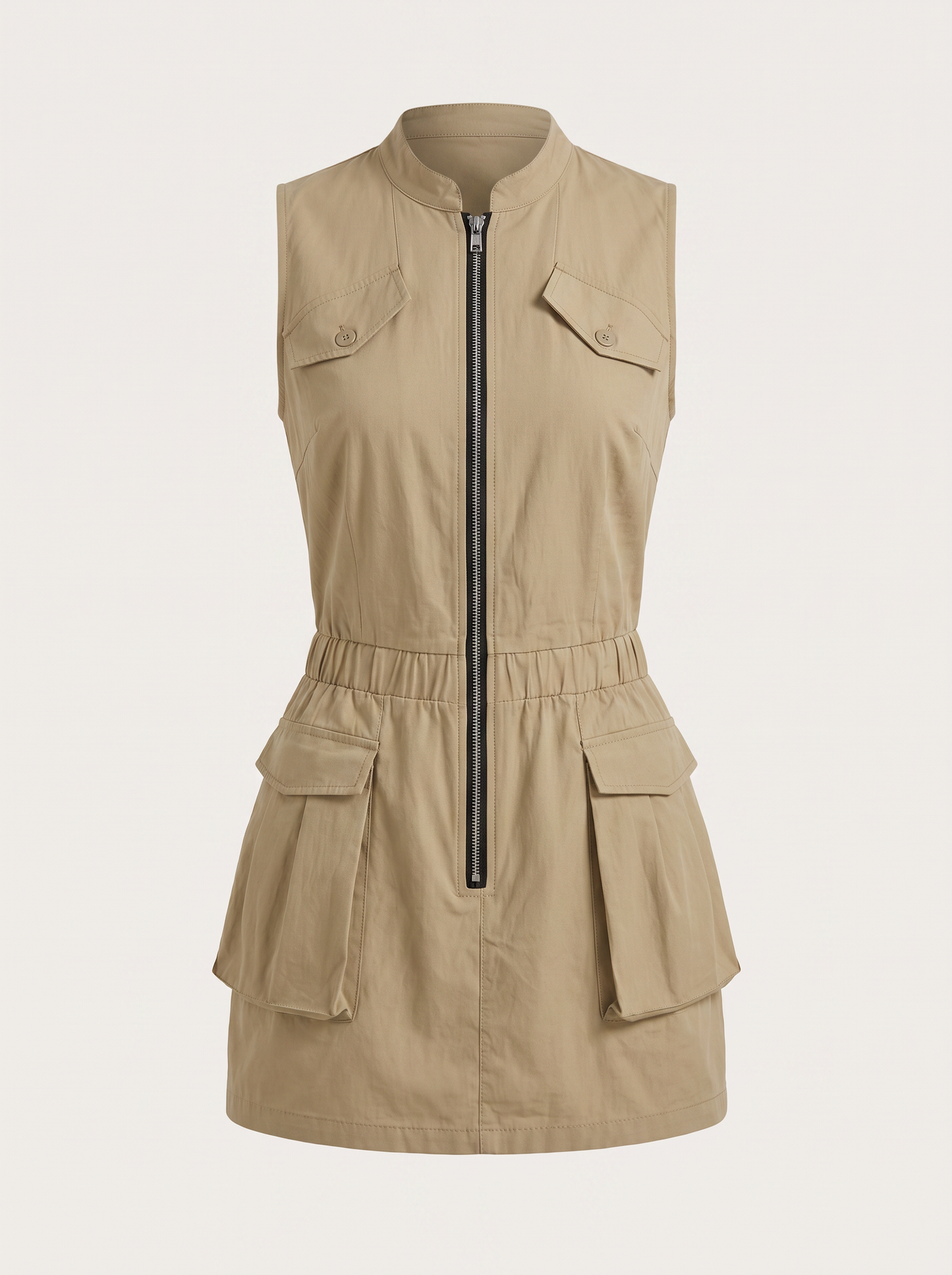 Khaki Sleeveless Cargo Dress