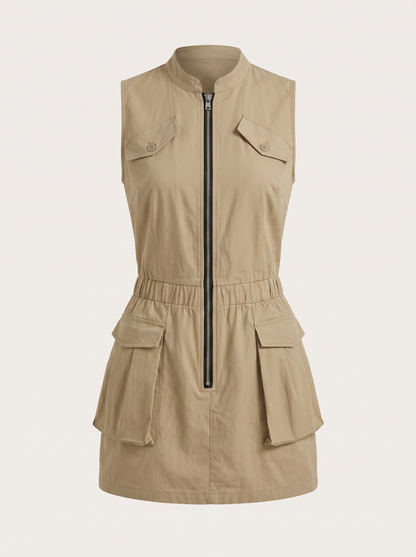 Khaki Sleeveless Cargo Dress