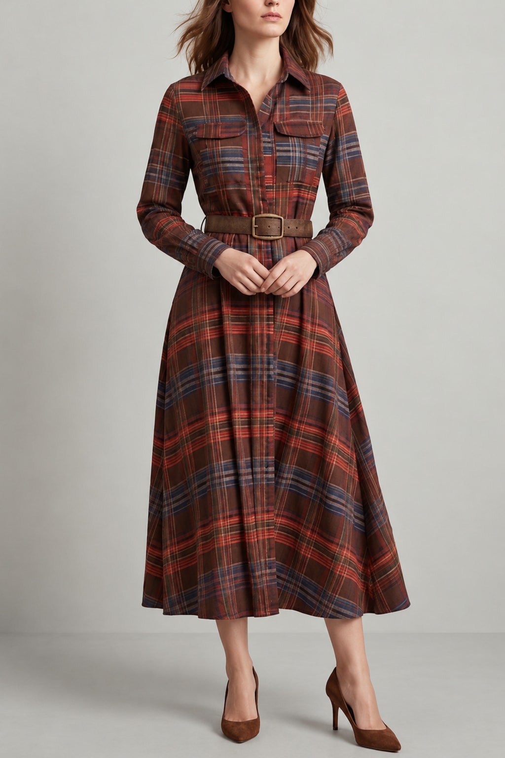 Breathable Shirt Dress Belted Button-Up - 2