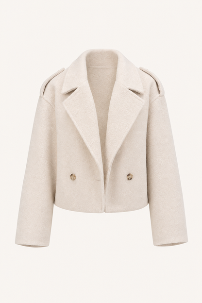 Cropped Coat with Turndown Collar