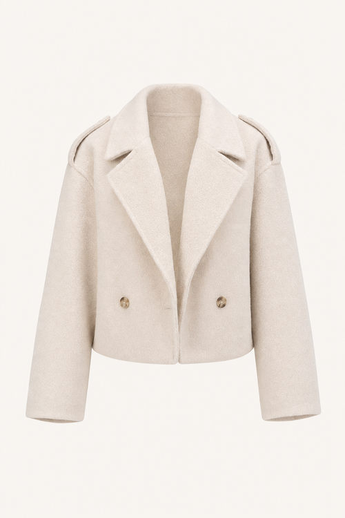Cropped Coat with Turndown Collar