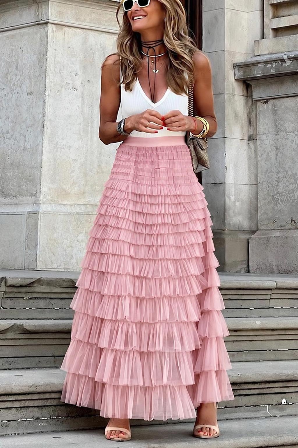 Tulle Ankle-Length Skirt With Elastic Waist - 9
