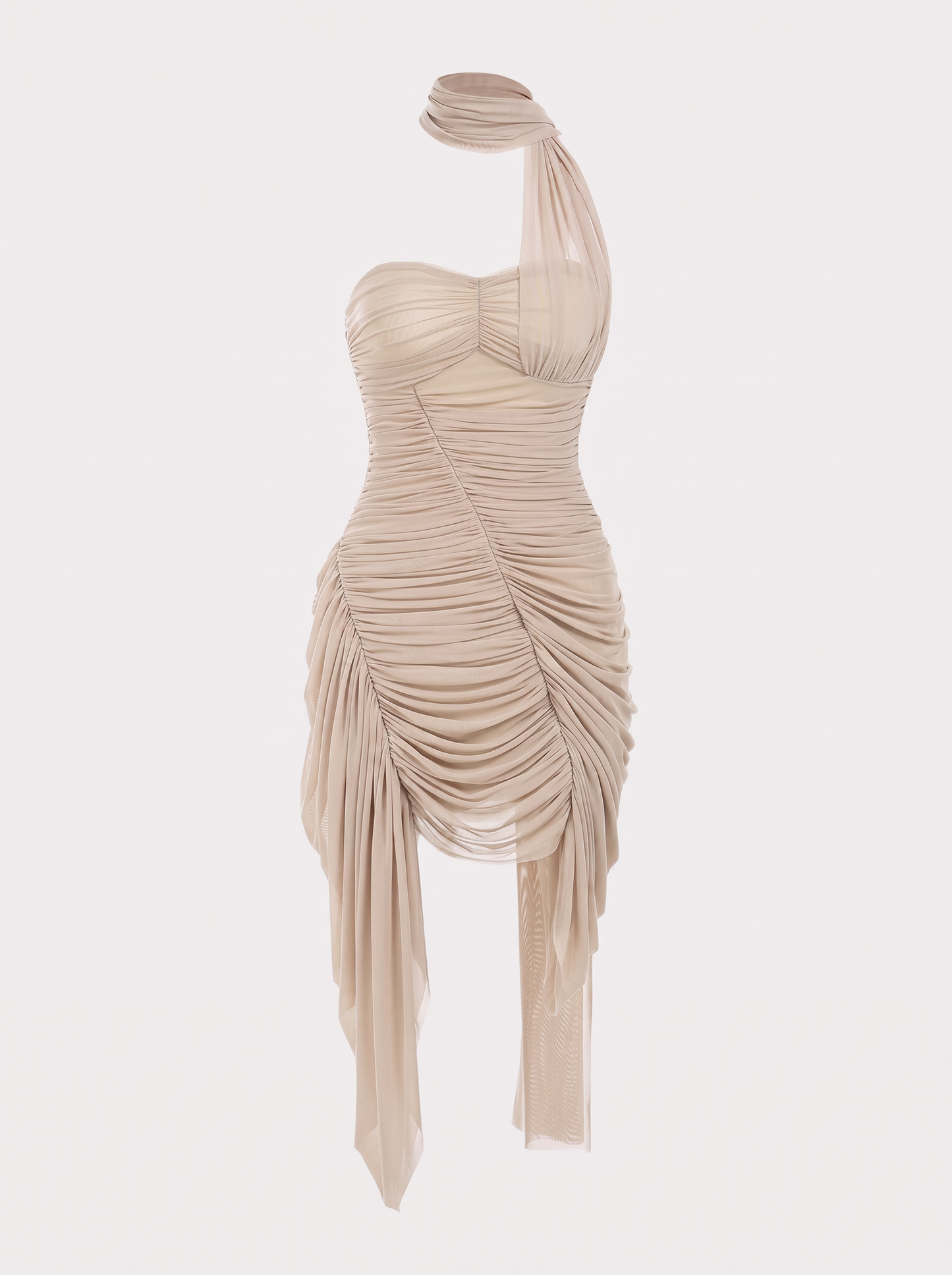 Khaki Mesh Patchwork Backless Mini Dress