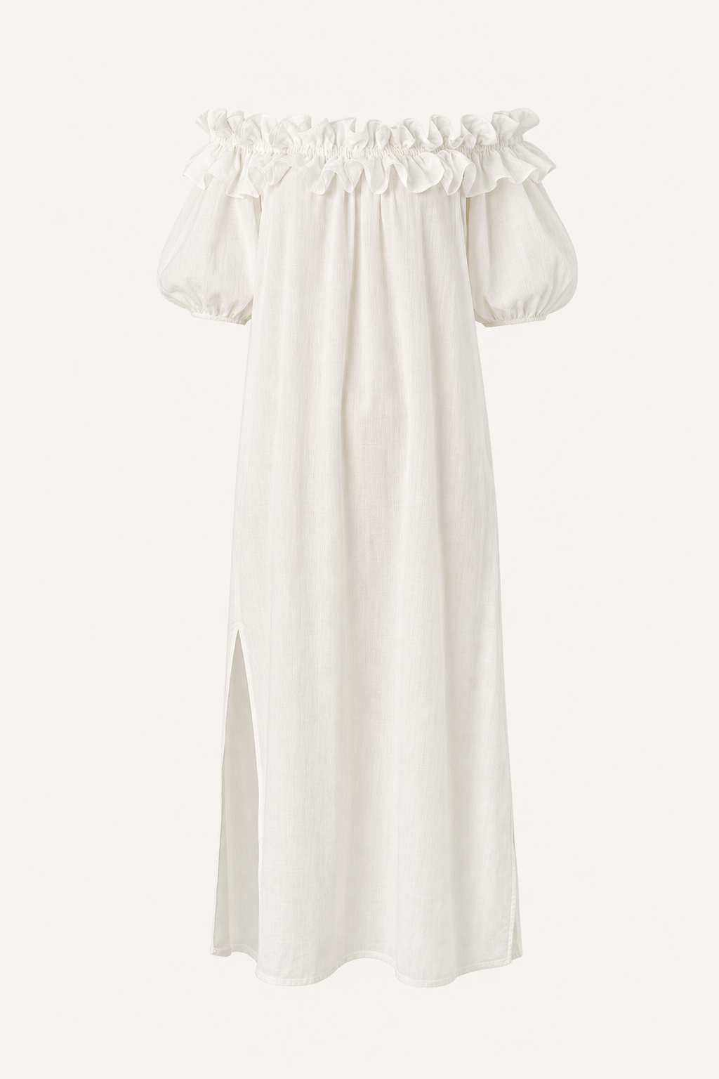 Off-Shoulder Linen Blend Midi Dress