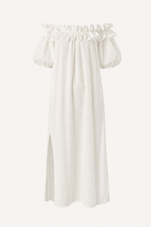 Off-Shoulder Linen Blend Midi Dress