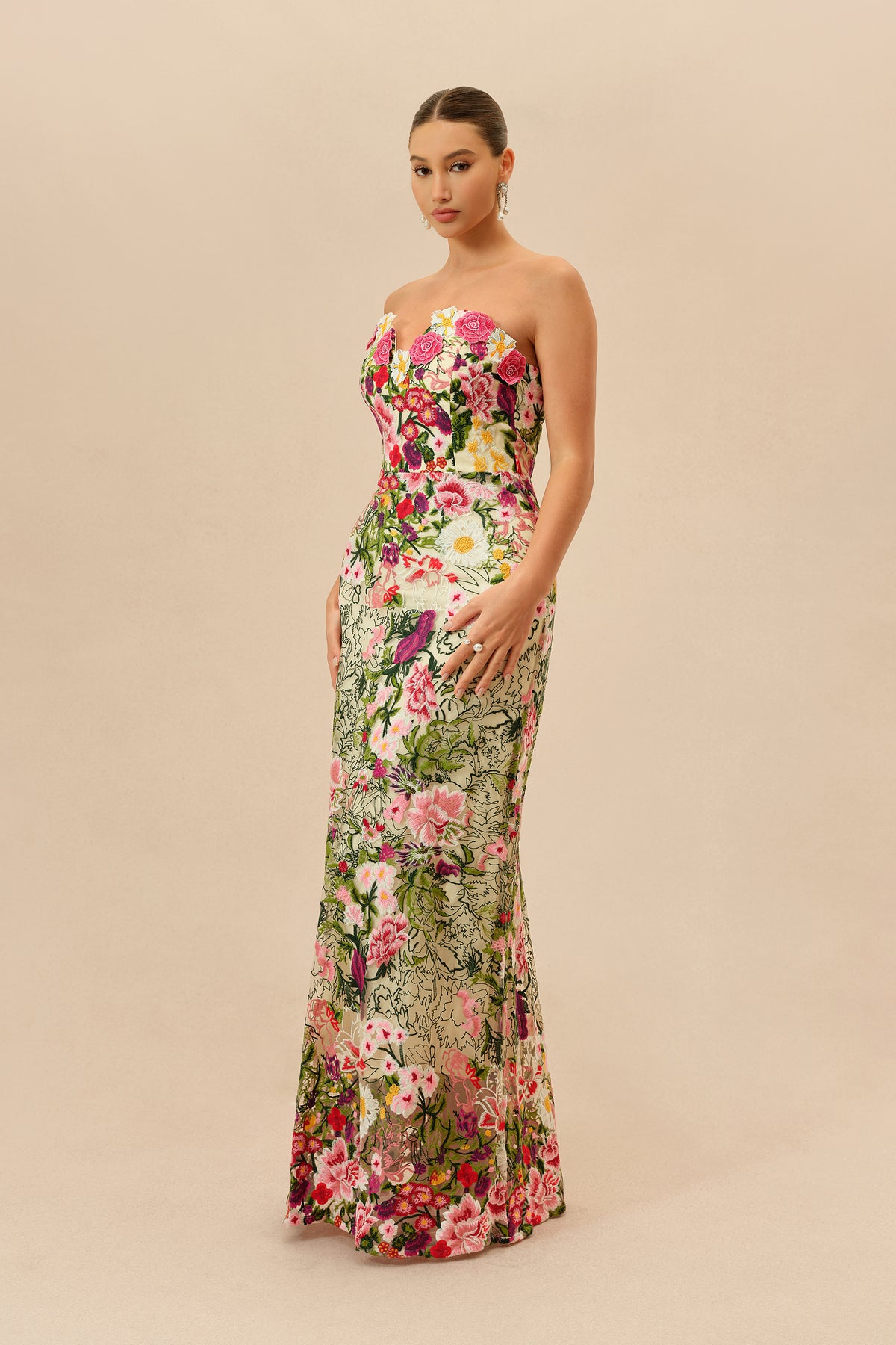Floral Embroidered Strapless Maxi Dress - view 2