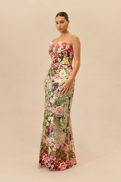 Floral Embroidered Strapless Maxi Dress - view 2