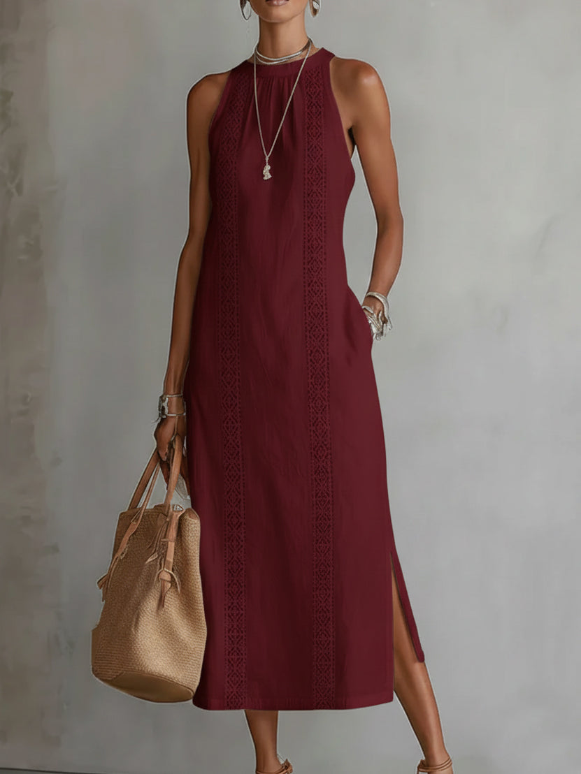 Mao Collar Linen Blend Midi Dress - view 5
