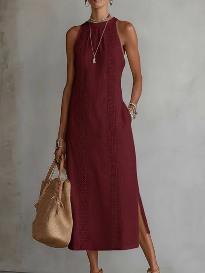 Mao Collar Linen Blend Midi Dress - view 5
