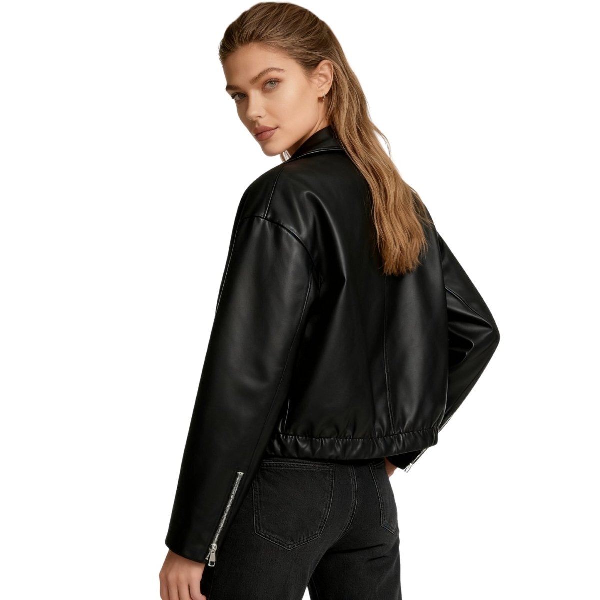 Oversized Cropped Leather Jacket - view 4