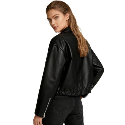 Oversized Cropped Leather Jacket - view 4