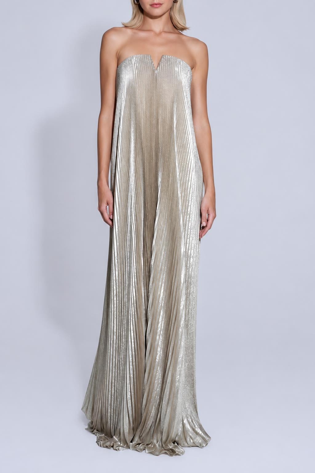 Polyester Maxi Dress With Pleated Off Shoulder - 3