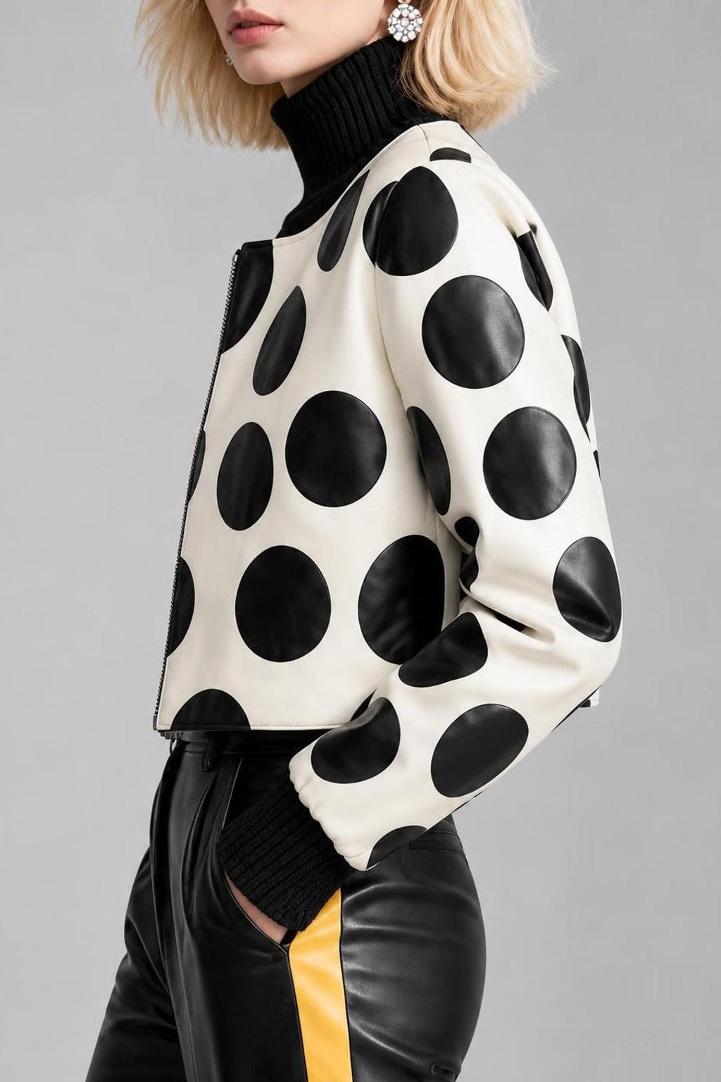 Polyester Zip-Front Jacket - Black And White - 4