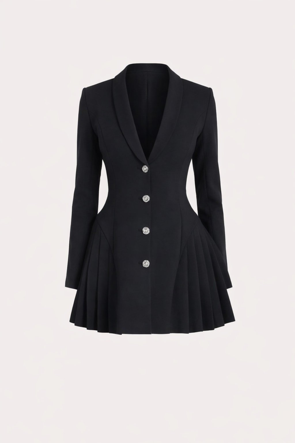Blazer Dress With Pleated Skirt And Crystal Buttons - 1