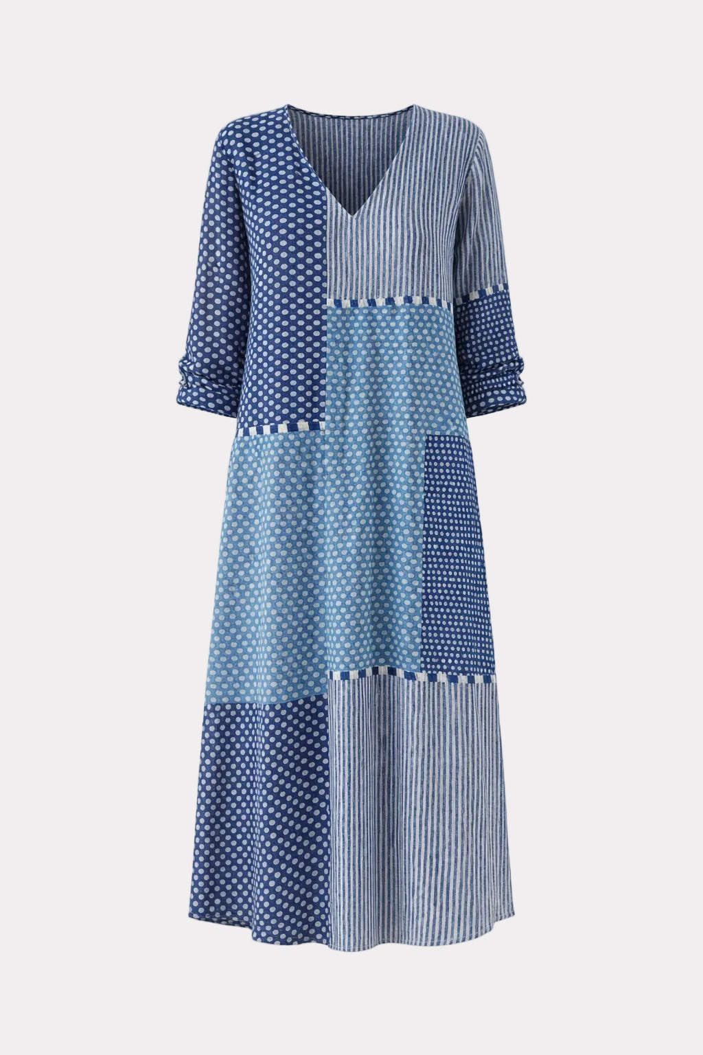 Cotton Midi Dress with Relaxed Patchwork Style - 1