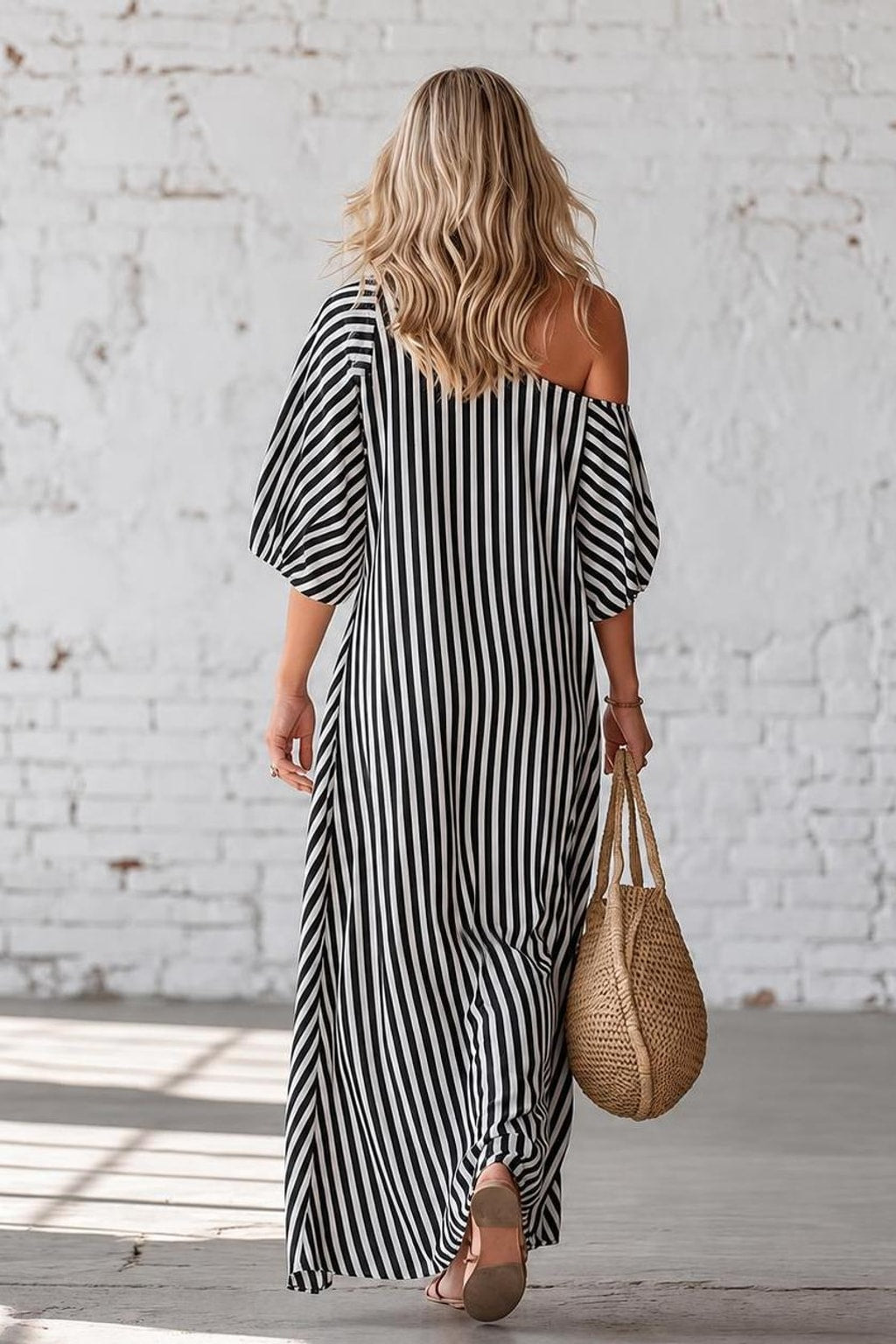 Striped Off-Shoulder Maxi Dress - 3